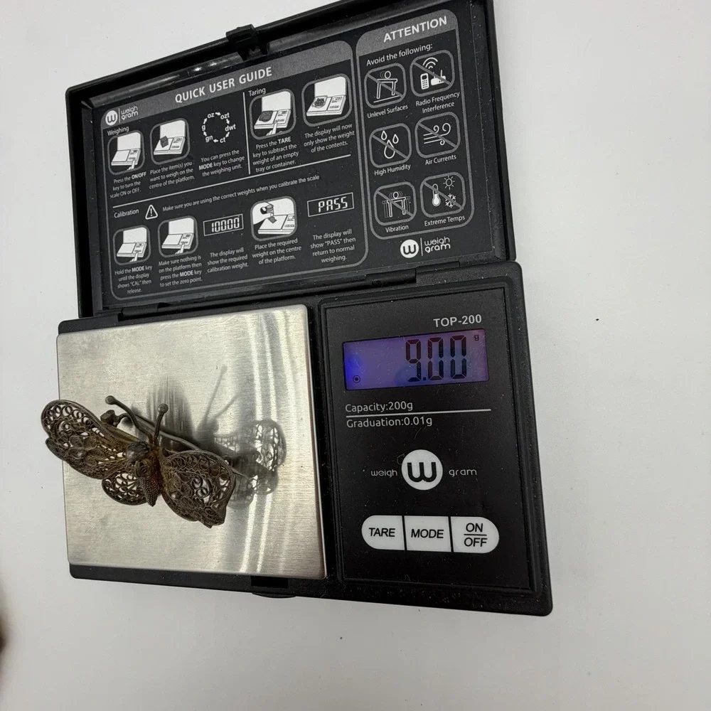 Antique Silver Filigree Butterfly Brooch Pin From Estate Read
